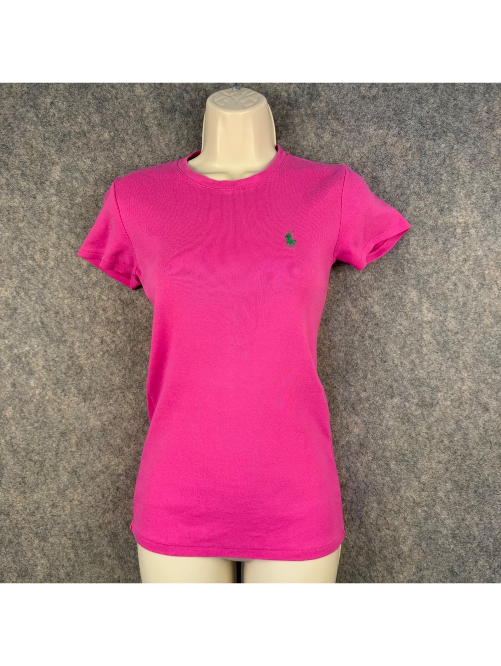 Ralph Lauren Crew Neck Jersey Shirt Pink Green Embroidered Pony Women Small 867